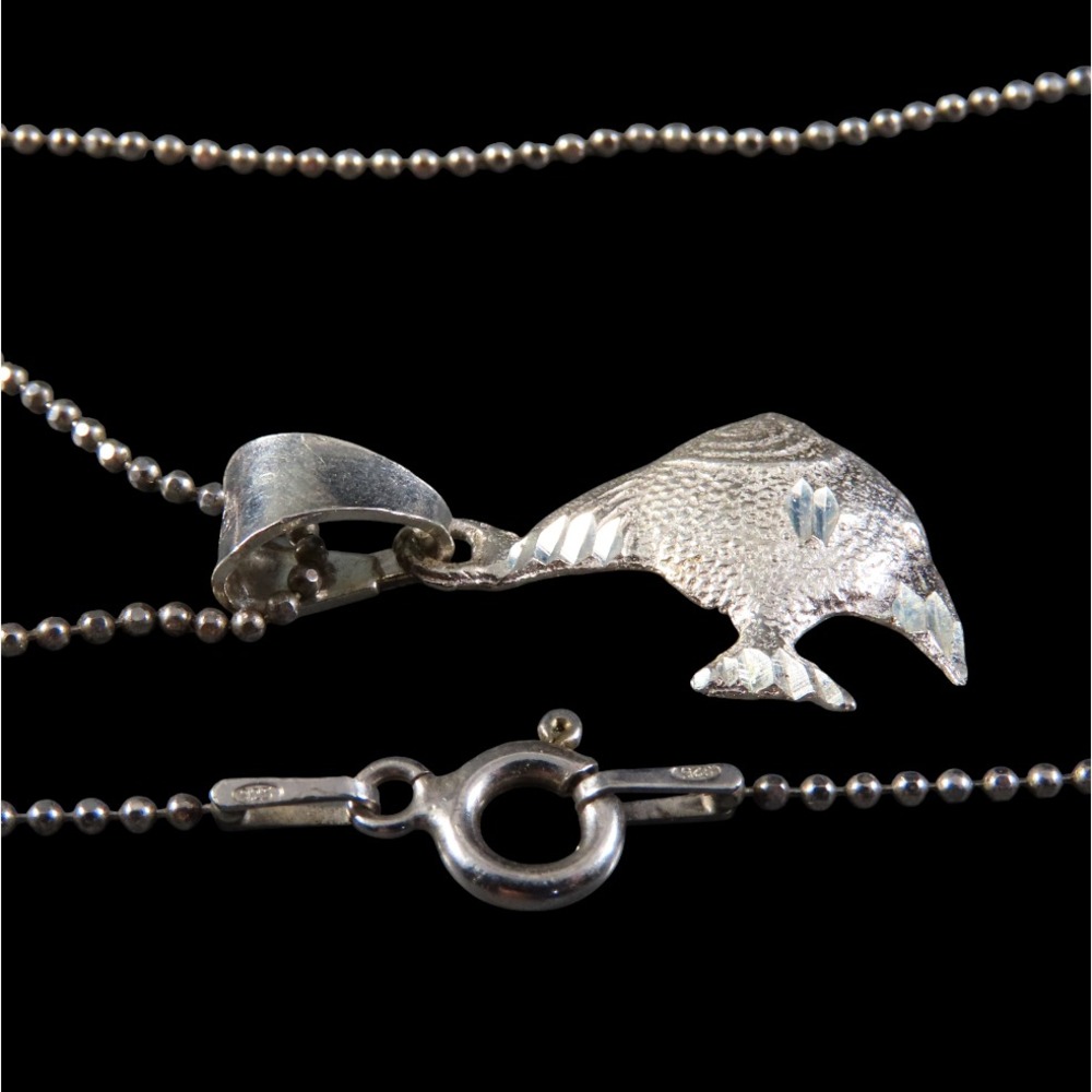 STERLING SILVER 16" Faceted Ball-Chain Necklace DIAMOND CUT ANGEL FISH PENDANT - Picture 3 of 5